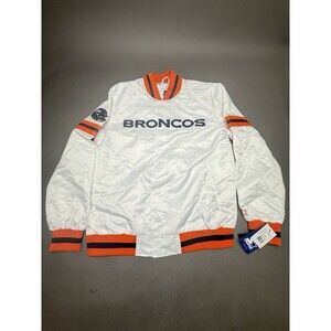 Denver Broncos NFL Starter Men's Satin Snap-Up Varsity Jacket White L VINTAGE